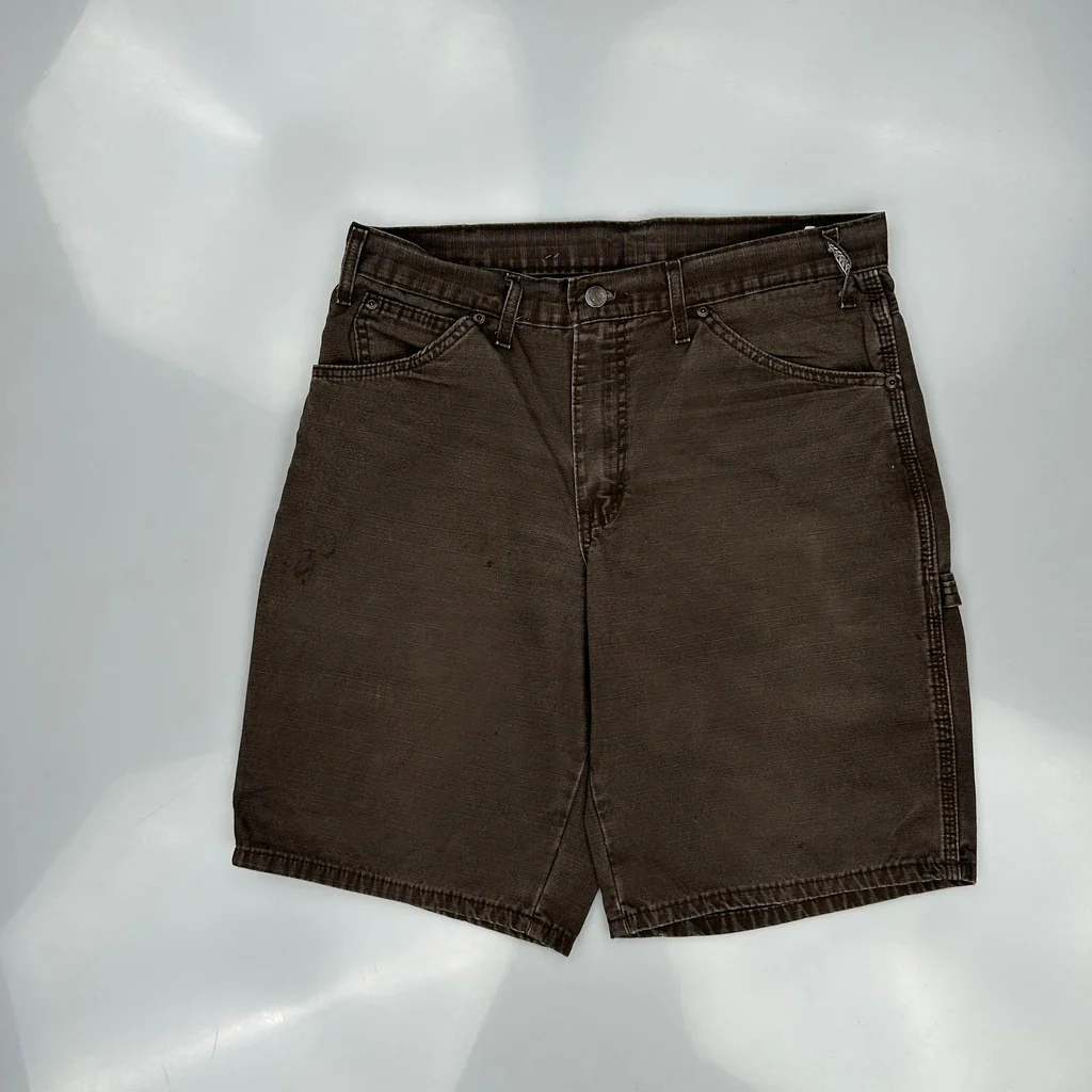 Dickies Checked Chino Shorts - 38W 10L Brown Cotton - Image 5