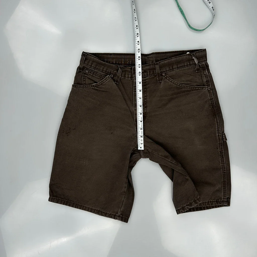 Dickies Checked Chino Shorts - 38W 10L Brown Cotton - Image 6
