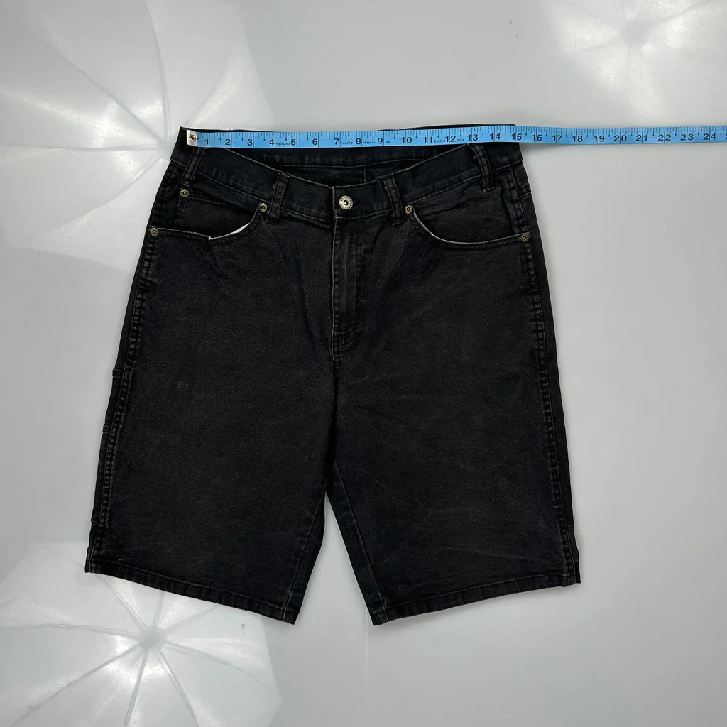 Dickies Baggy Denim Shorts - 30W 11L Black Cotton - Image 3