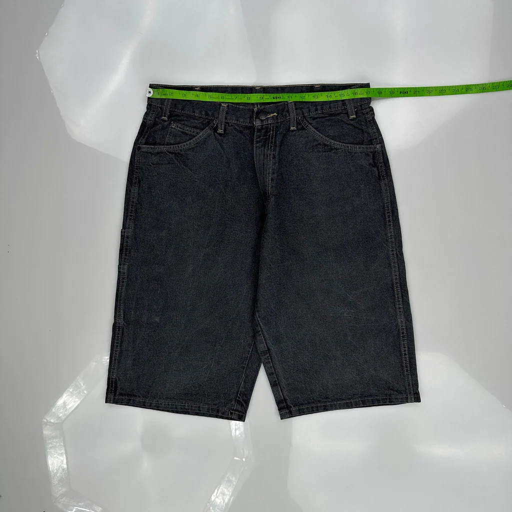 Dickies Baggy Denim Shorts - 34W 11L Black Cotton - Image 3
