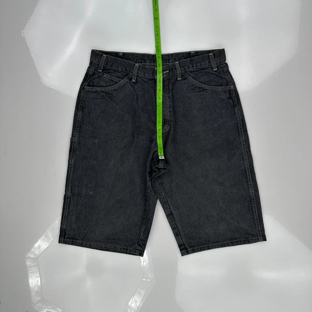 Dickies Baggy Denim Shorts - 34W 11L Black Cotton - Image 4