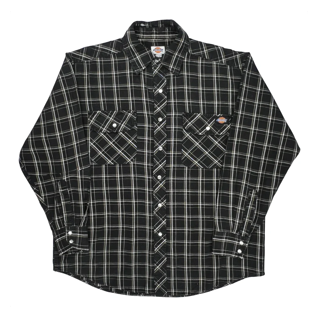 Dickies Checked Flannel Shirt - Large Black Cotton