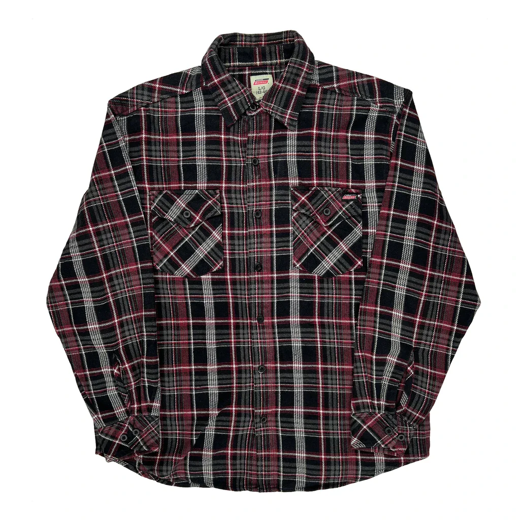 Dickies Checked Flannel Shirt - Large Black Cotton