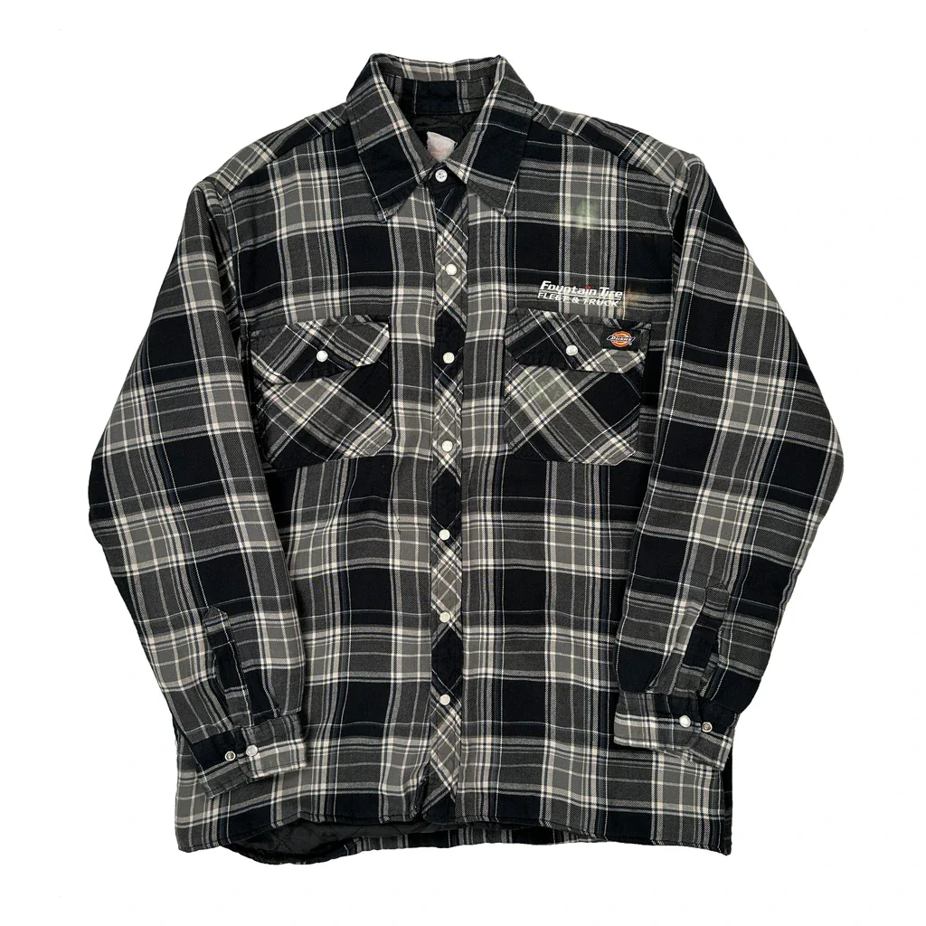 Dickies Checked Flannel Shirt - Large Black Cotton