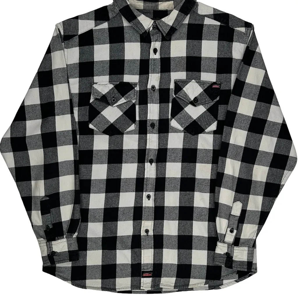 Dickies Checked Flannel Shirt - Medium Black & White Cotton - Image 4