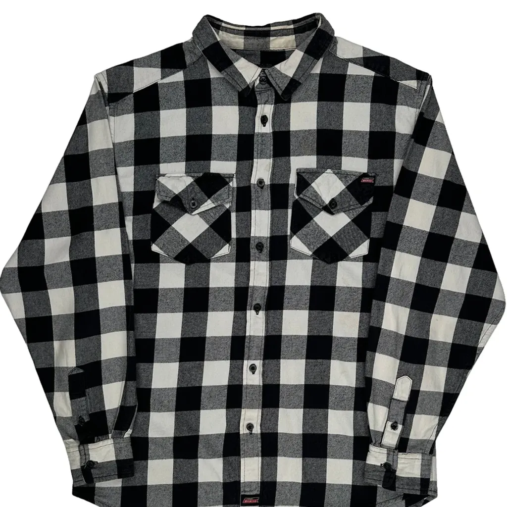 Dickies Checked Flannel Shirt - Medium Black & White Cotton - Image 5