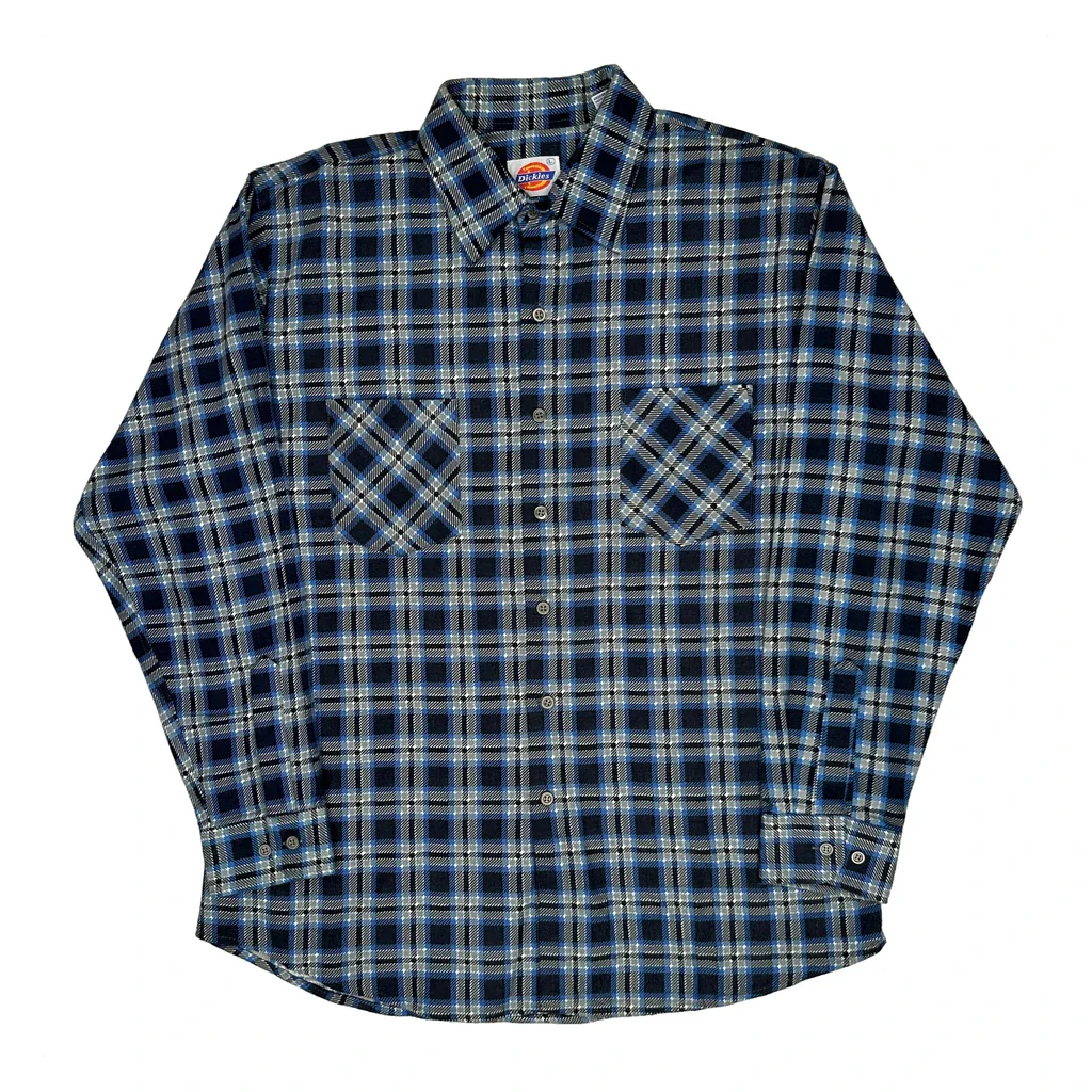 Dickies Checked Flannel Shirt - Large Blue Cotton