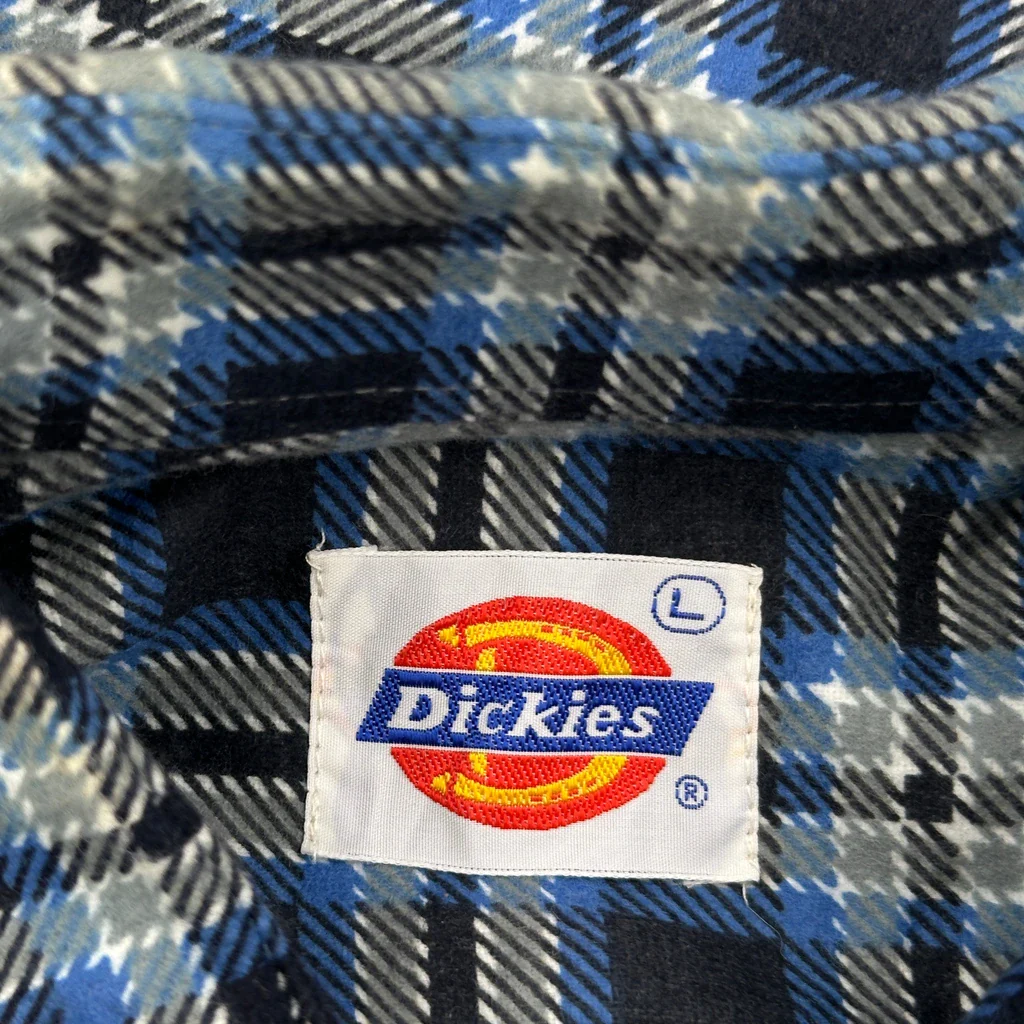 Dickies Checked Flannel Shirt - Large Blue Cotton - Image 3