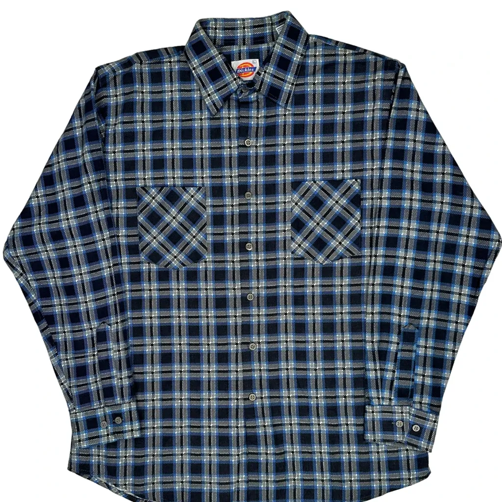 Dickies Checked Flannel Shirt - Large Blue Cotton - Image 4