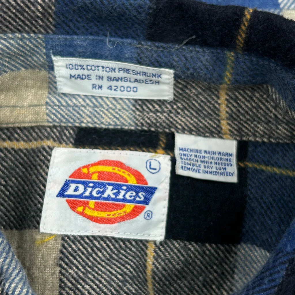 Dickies Checked Flannel Shirt - Large Blue Cotton - Image 3