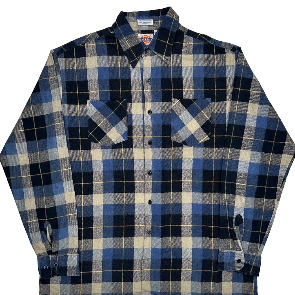 Dickies Checked Flannel Shirt - Large Blue Cotton - Image 4