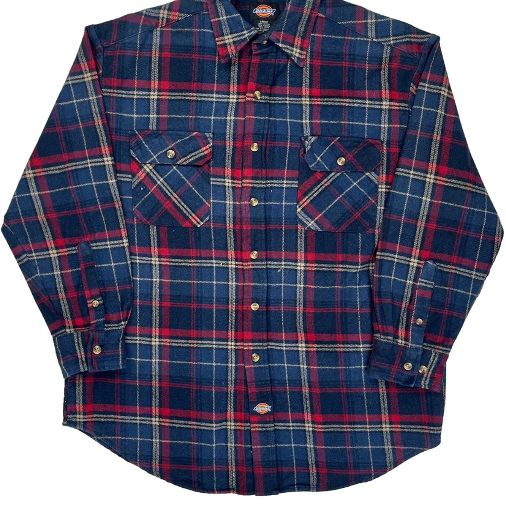 Dickies Checked Flannel Shirt - Large Blue Cotton - Image 6