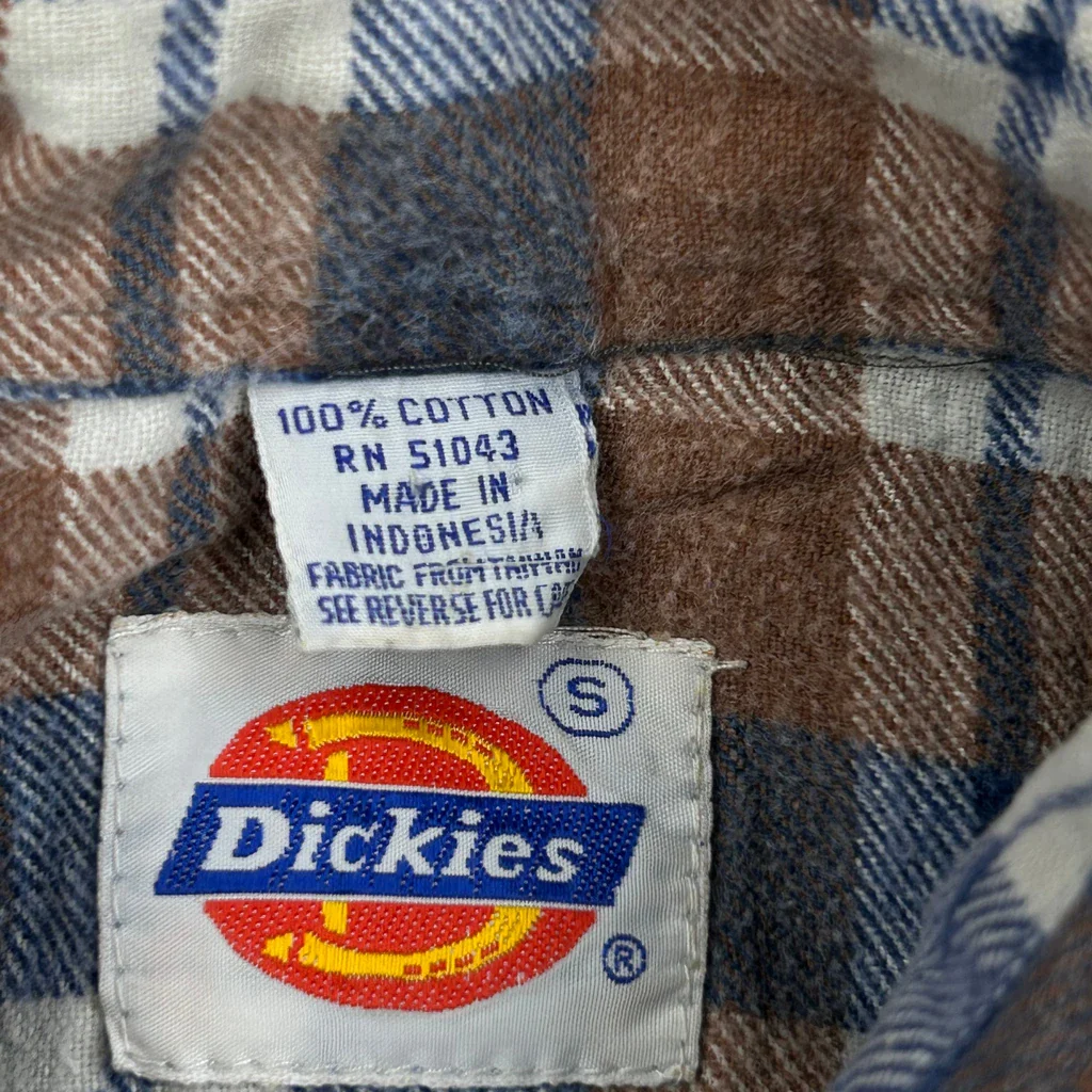 Dickies Checked Flannel Shirt - Small Brown Cotton - Image 3