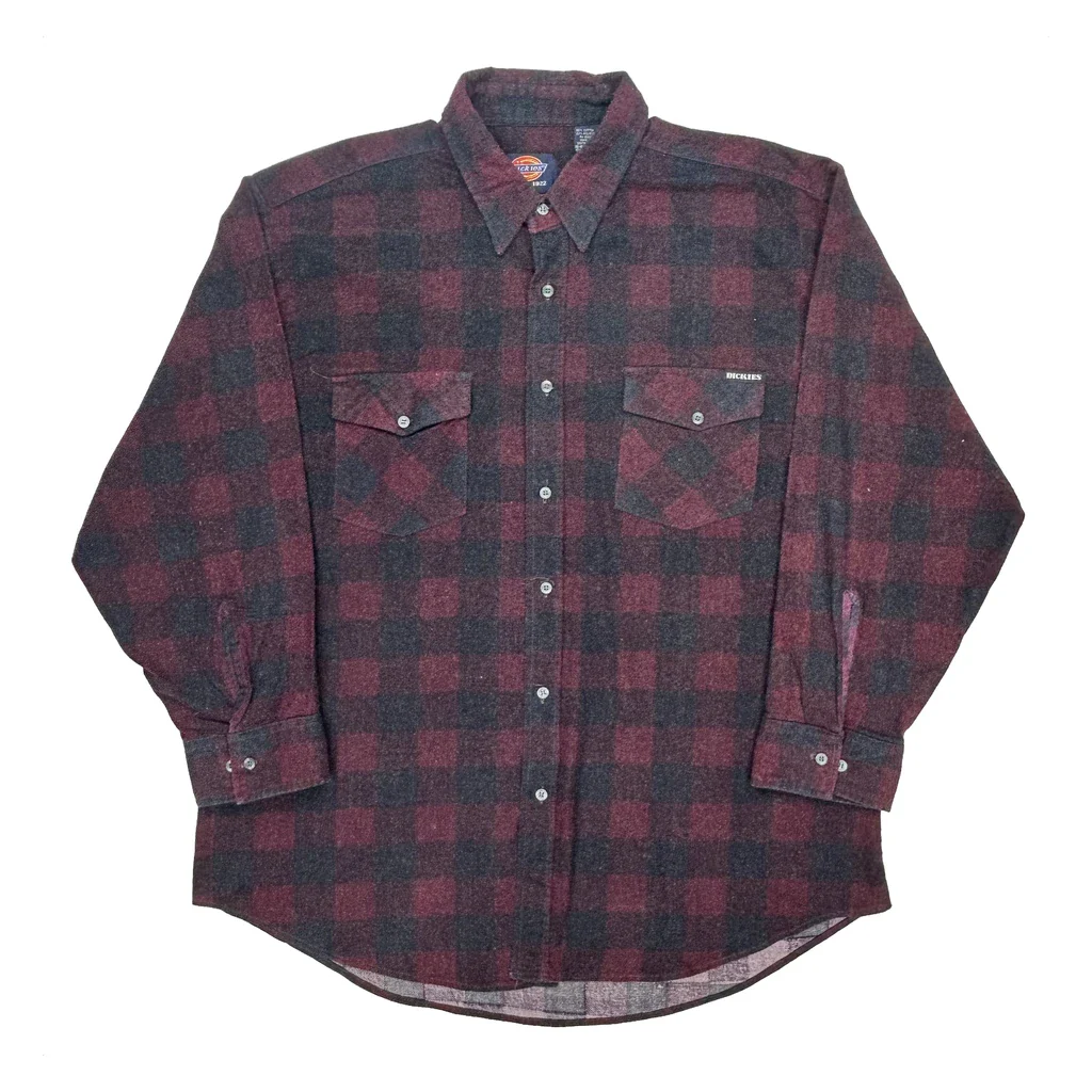 Dickies Checked Flannel Shirt - 2XL Burgundy Cotton