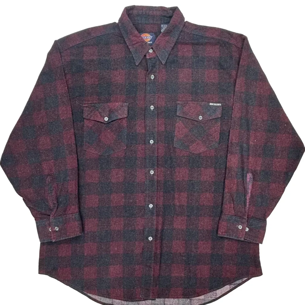 Dickies Checked Flannel Shirt - 2XL Burgundy Cotton - Image 4