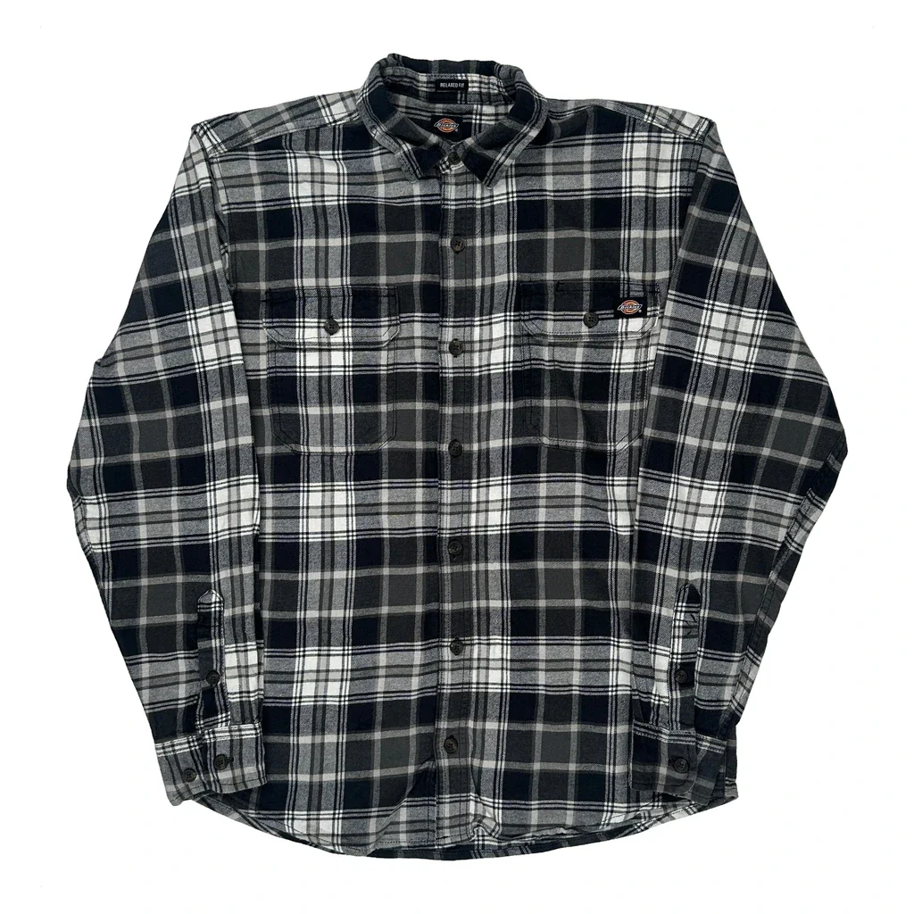 Dickies Checked Flannel Shirt - Small Gray Cotton