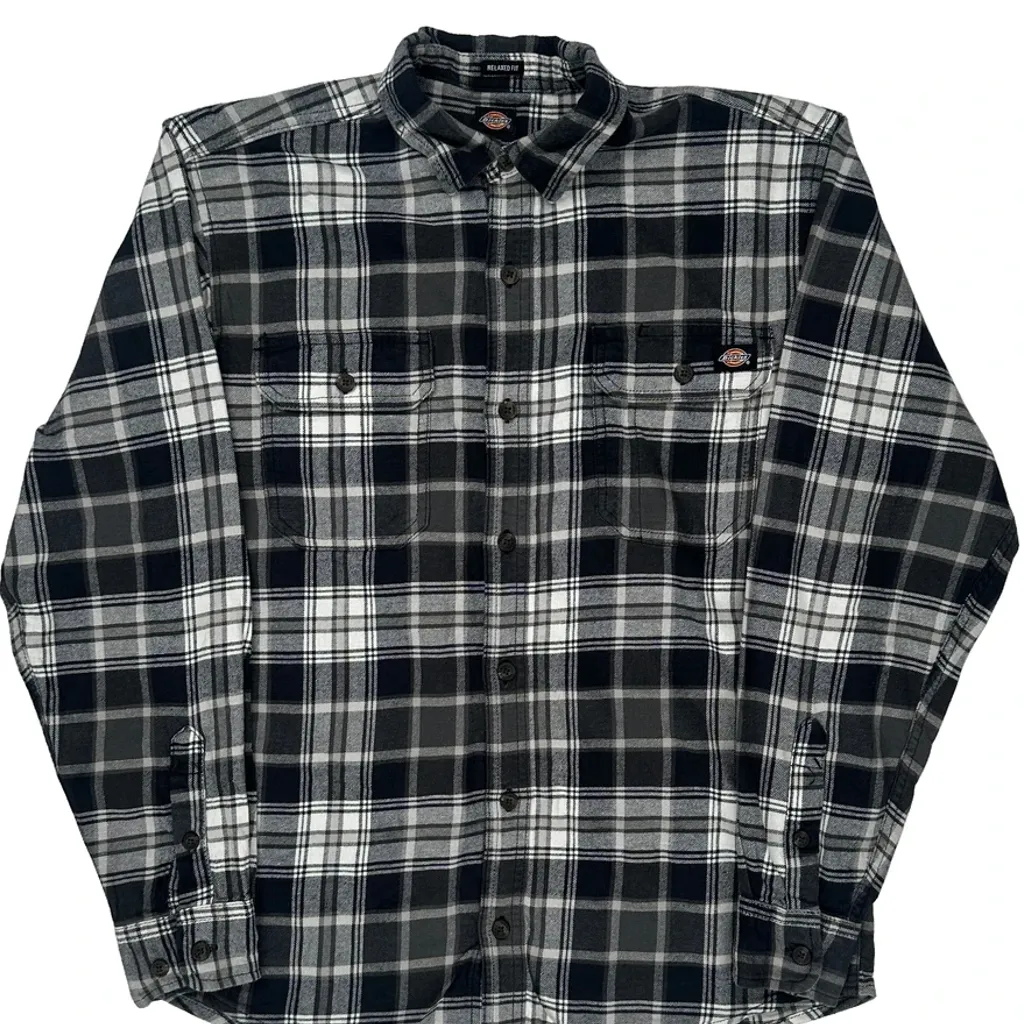 Dickies Checked Flannel Shirt - Small Gray Cotton - Image 4