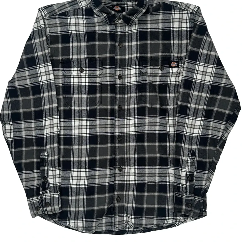 Dickies Checked Flannel Shirt - Small Gray Cotton - Image 5