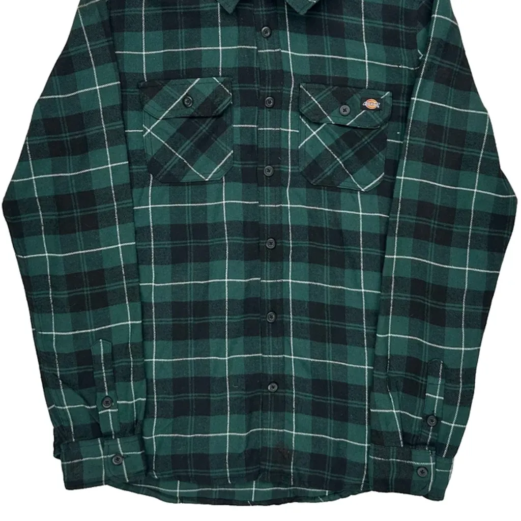 Dickies Checked Flannel Shirt - Medium Green Cotton - Image 4