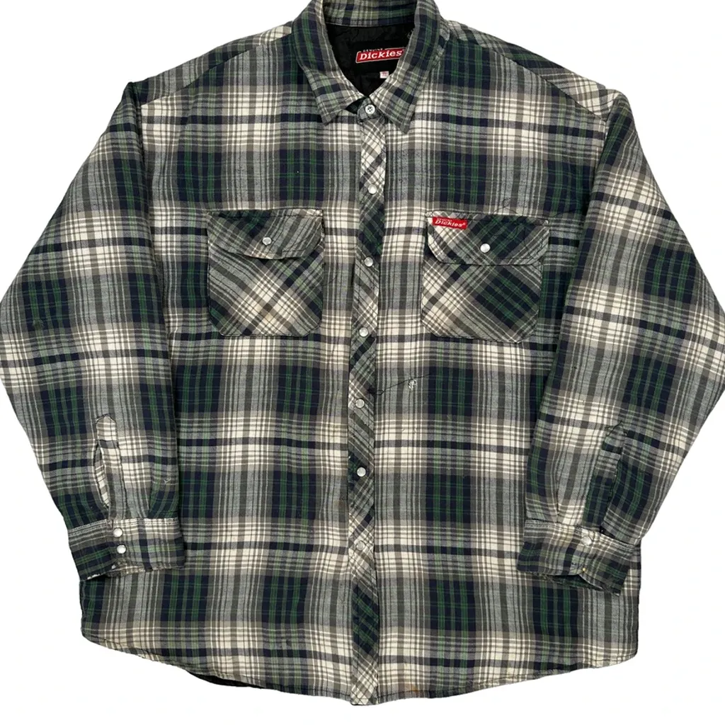 Dickies Checked Flannel Shirt - XL Green Cotton - Image 4
