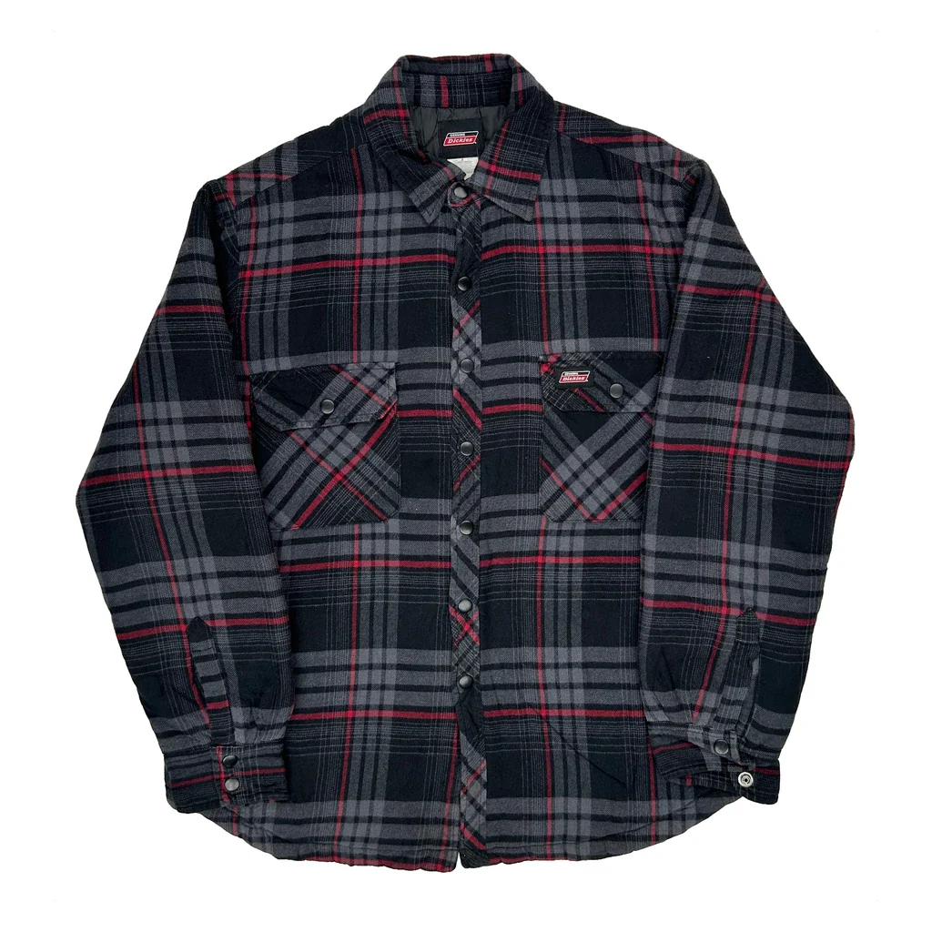 Dickies Checked Flannel Shirt - Large Grey Polyester