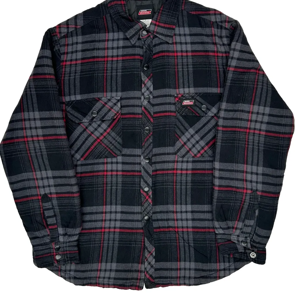 Dickies Checked Flannel Shirt - Large Grey Polyester - Image 5