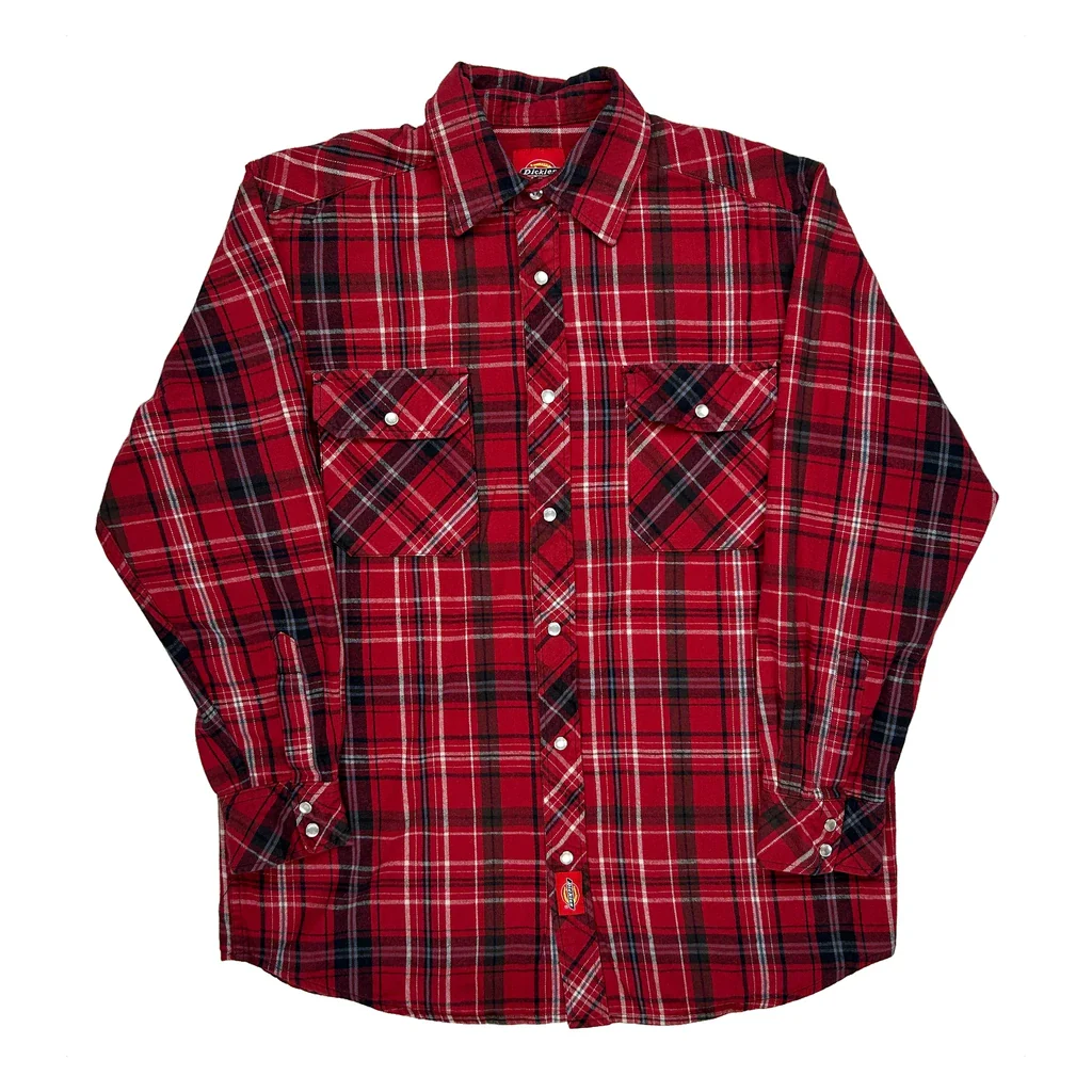 Dickies Checked Flannel Shirt - Large Red Cotton