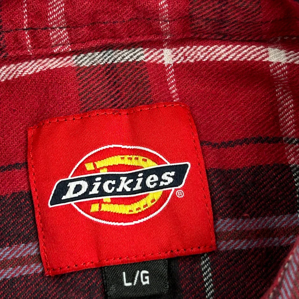 Dickies Checked Flannel Shirt - Large Red Cotton - Image 3