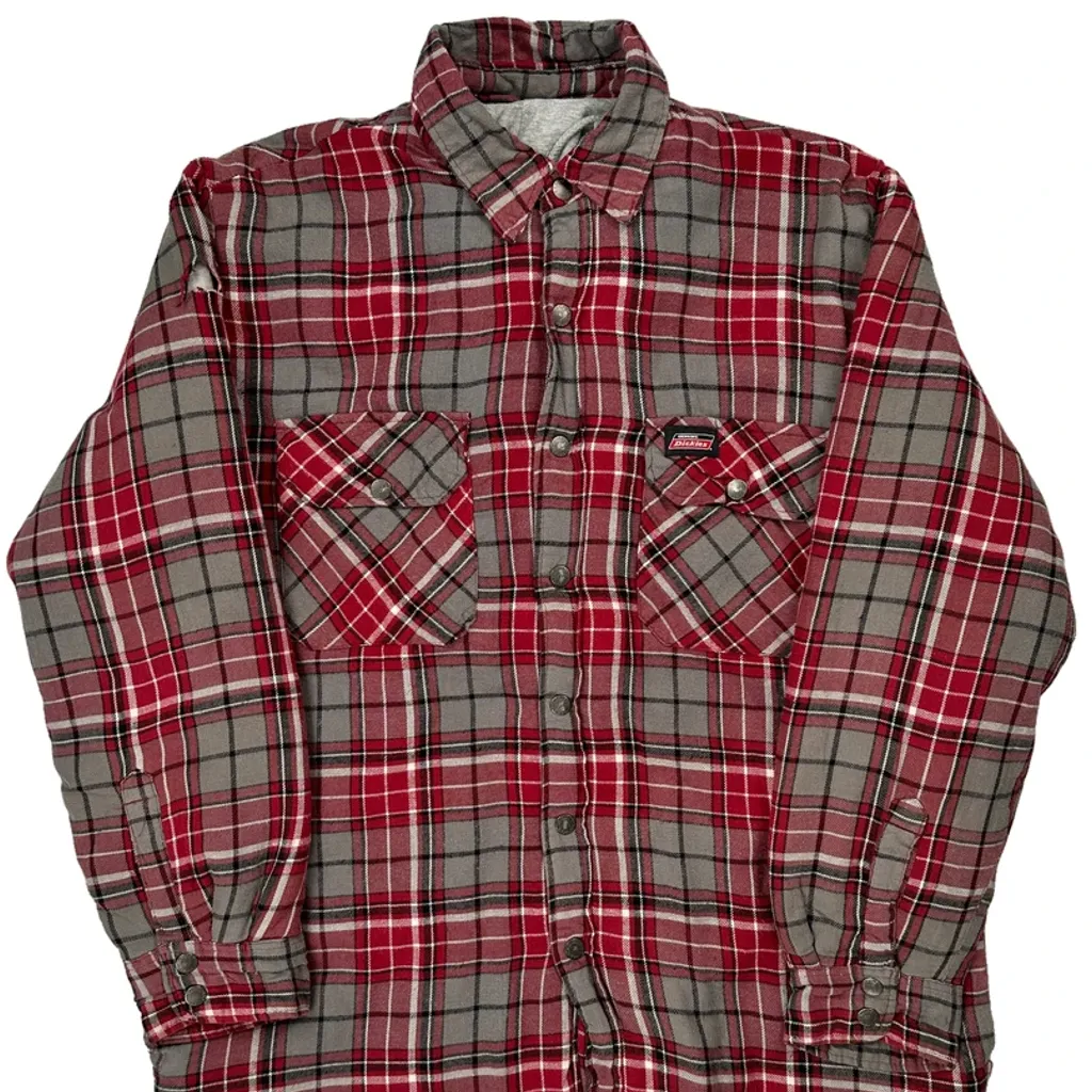 Dickies Checked Flannel Shirt - Large Red Cotton - Image 4