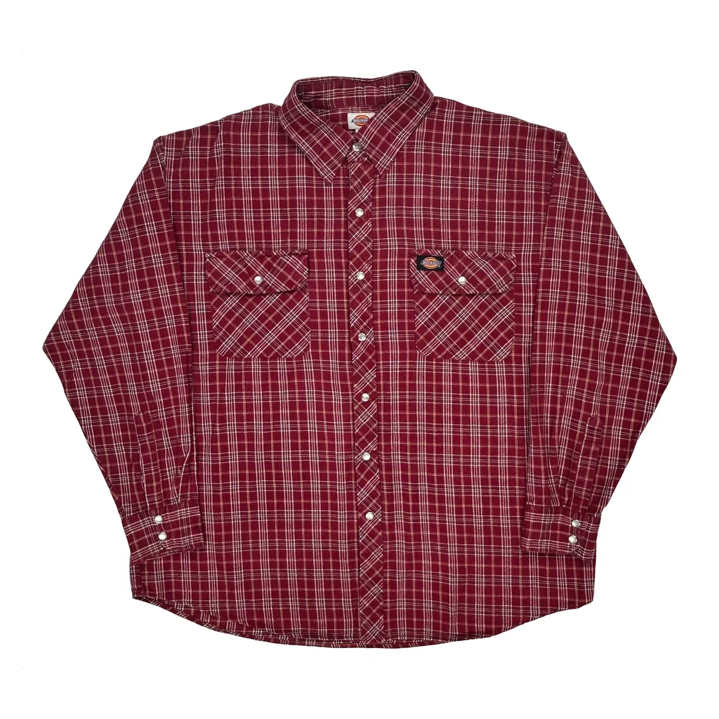 Dickies Checked Flannel Shirt - XL Red Cotton