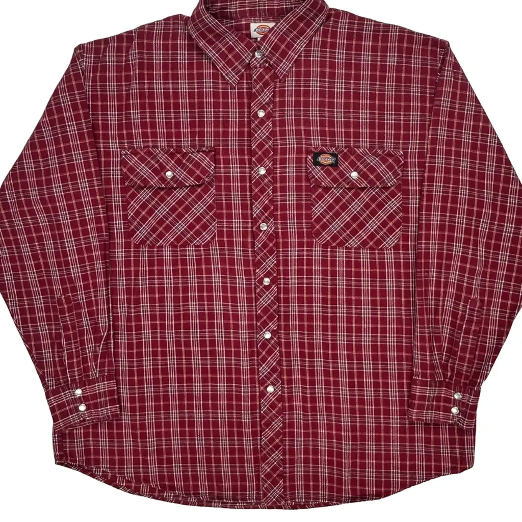Dickies Checked Flannel Shirt - XL Red Cotton - Image 4