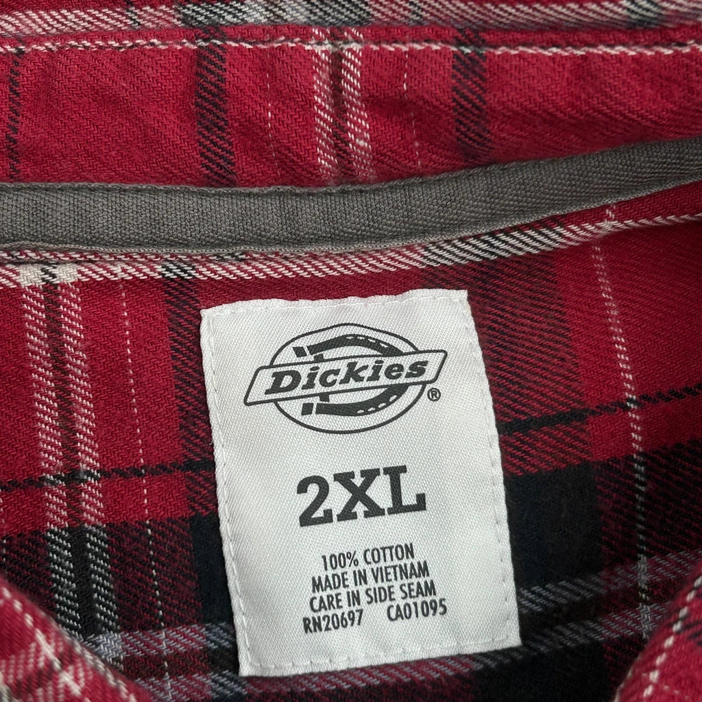 Dickies Checked Flannel Shirt - 2XL Red Cotton - Image 3