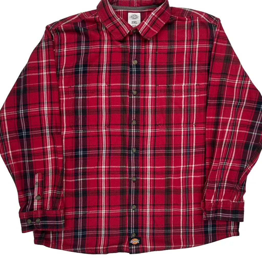 Dickies Checked Flannel Shirt - 2XL Red Cotton - Image 4