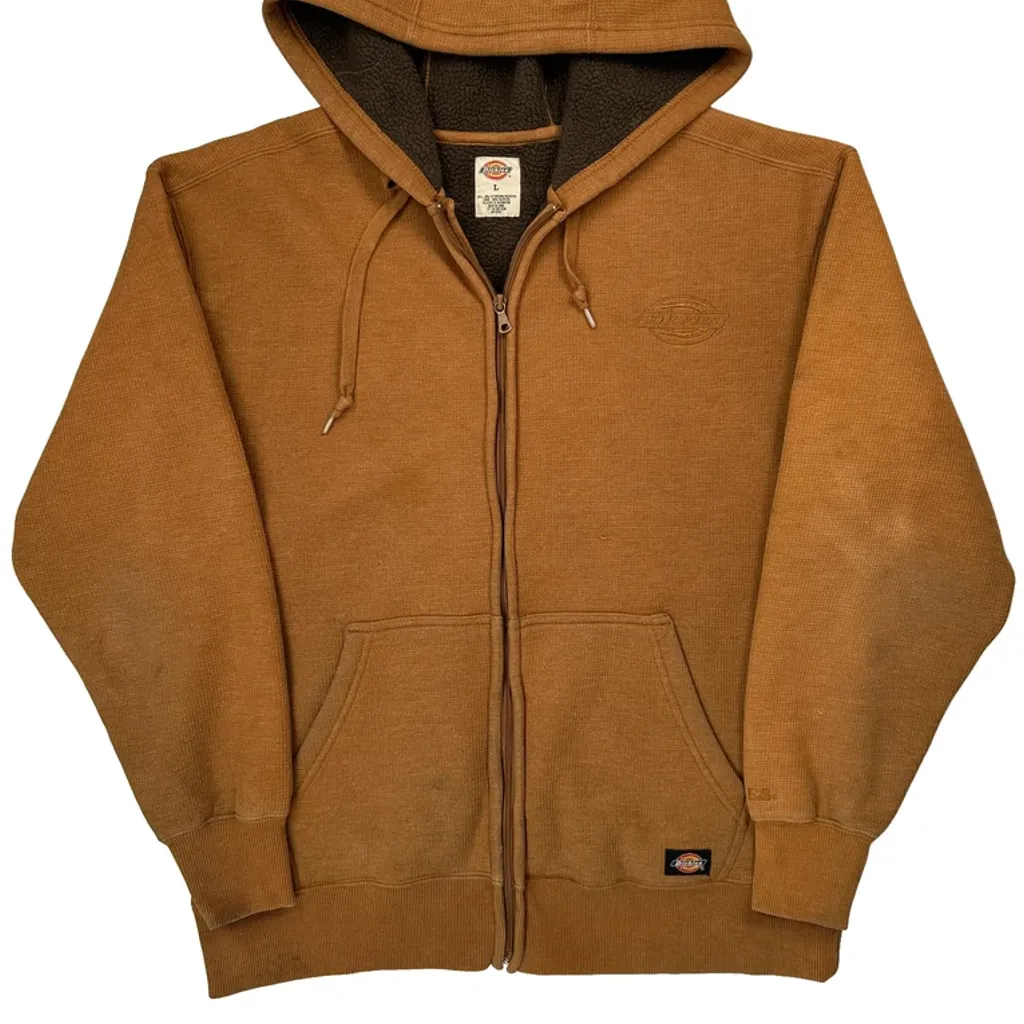 Dickies Sherpa Lined Hoodie - Large Brown Cotton Blend - Image 5