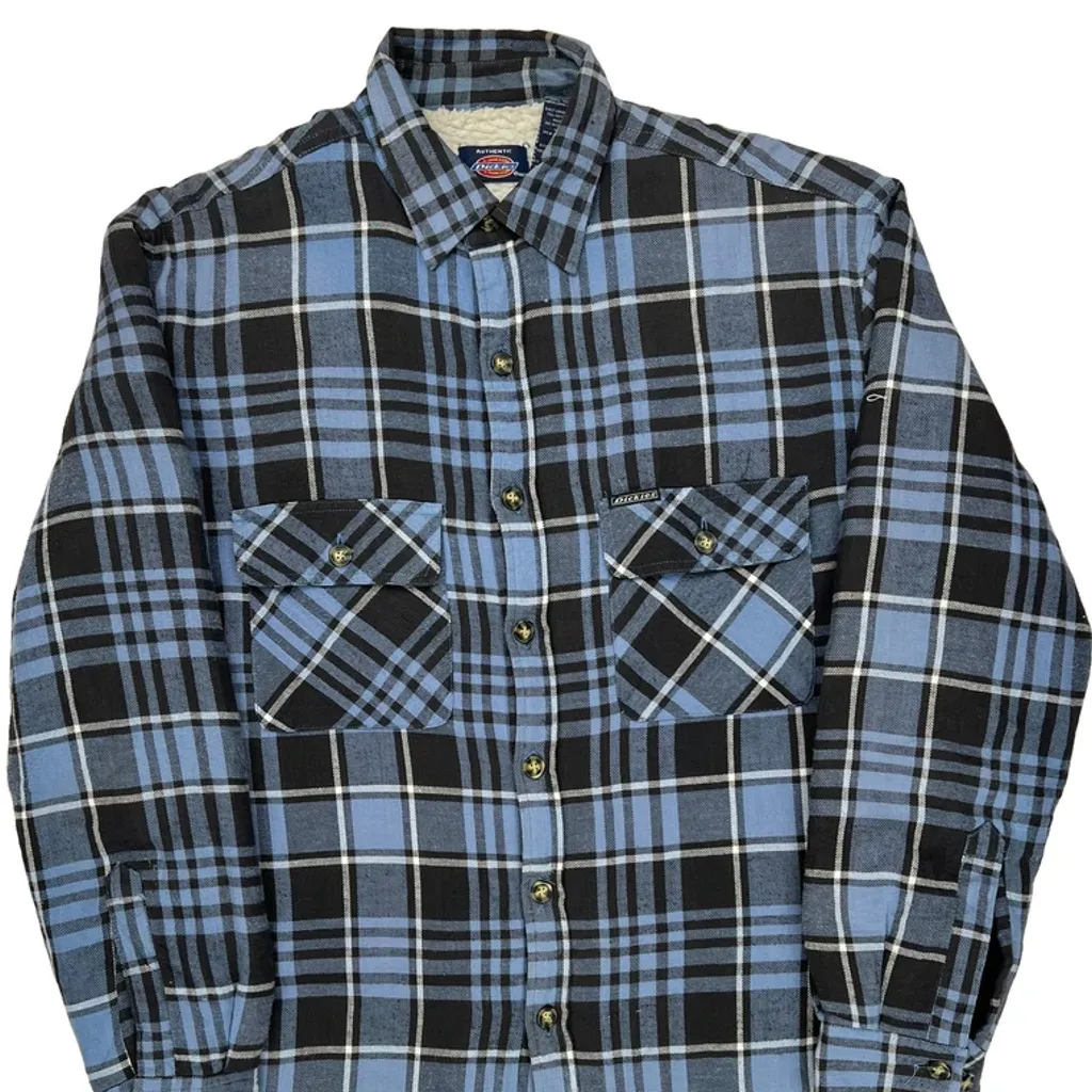 Dickies Checked Shirt Jacket - Medium Blue Cotton - Image 5