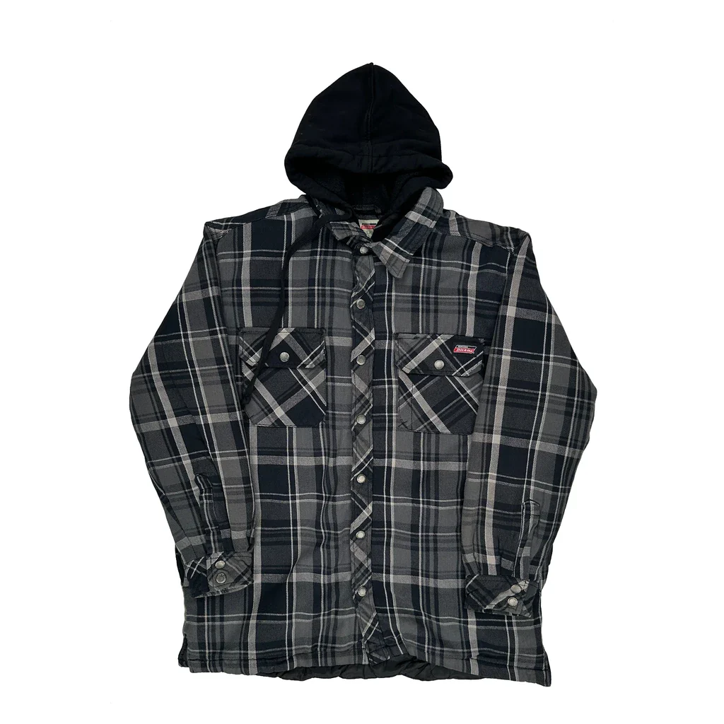 Dickies Checked Jacket - Large Grey Cotton