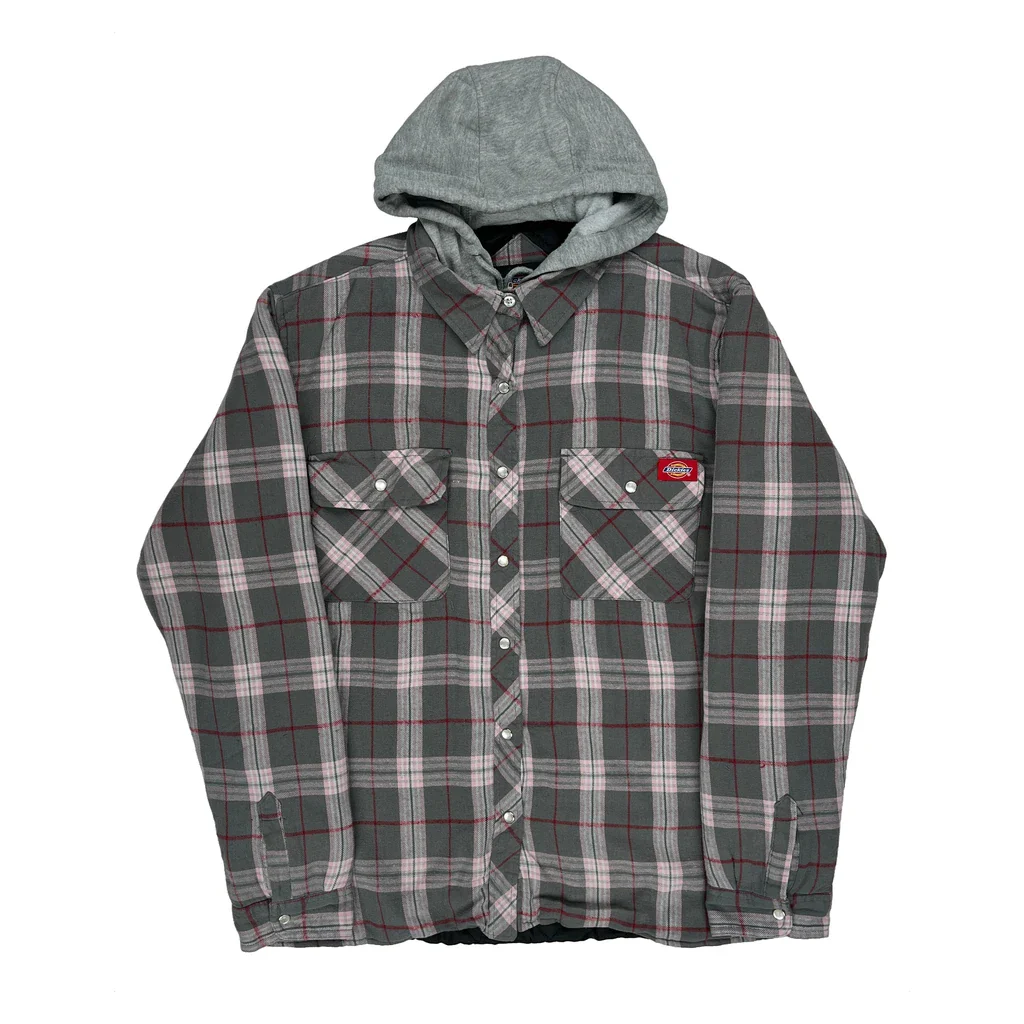 Dickies Checked Shirt Jacket - Large Grey Cotton