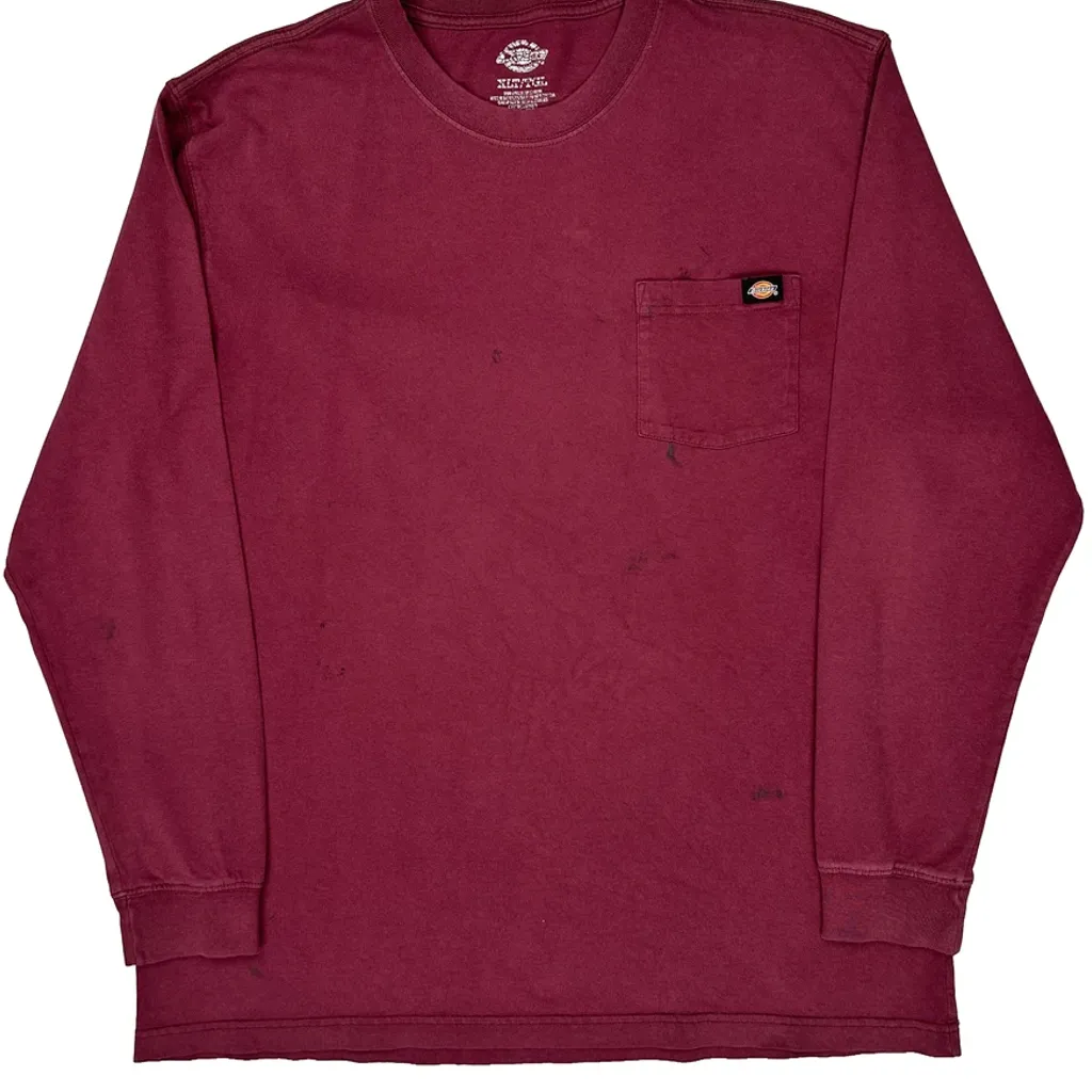 Dickies Long Sleeve T-Shirt - Large Burgundy Cotton - Image 3