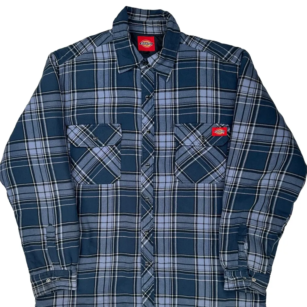 Dickies Checked Overshirt - XL Blue Cotton - Image 4