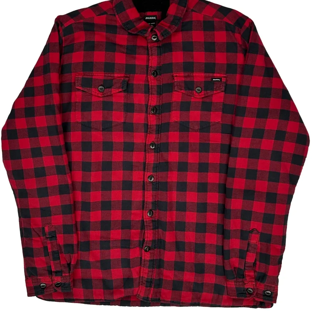 Dickies Checked Overshirt - Large Red Cotton - Image 5