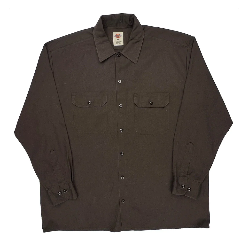 Dickies Shirt - XL Brown Polyester Blend