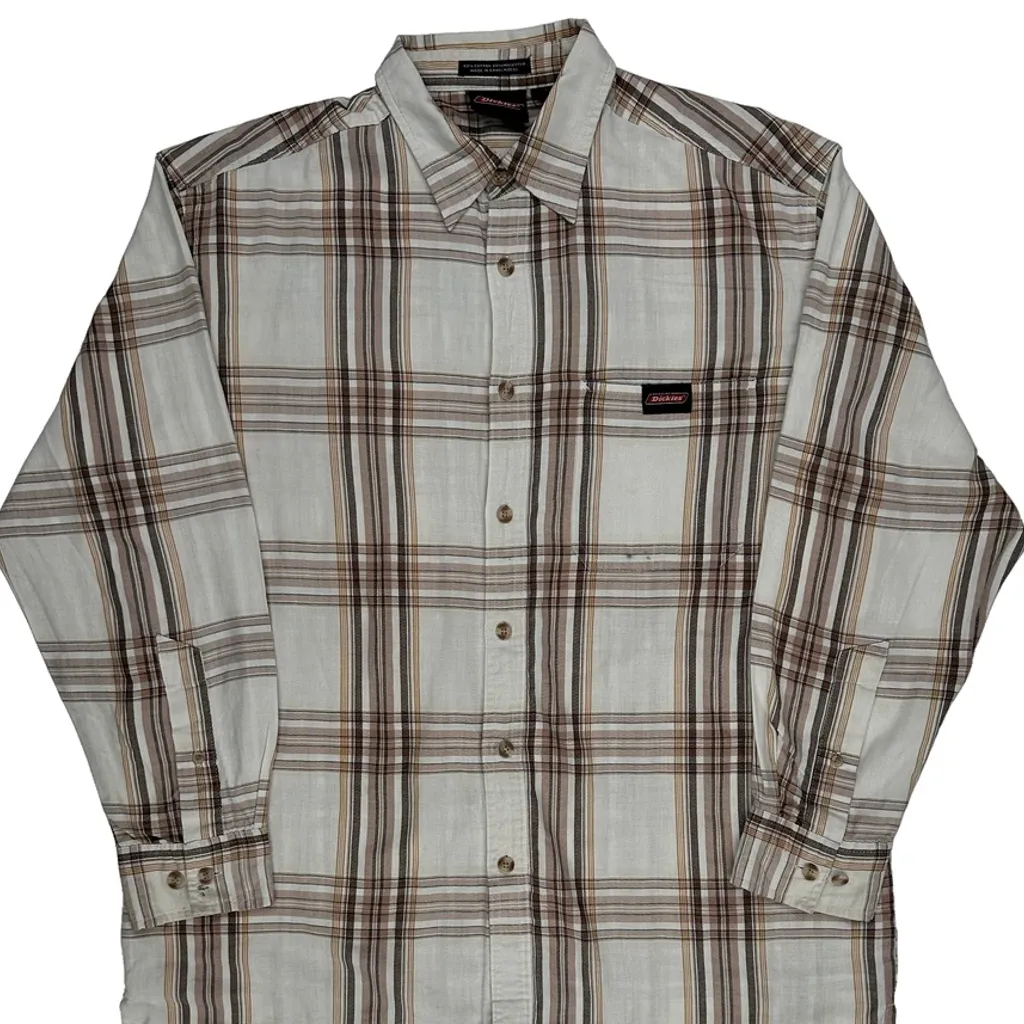 Dickies Checked Shirt - 3XL Brown Cotton Blend - Image 5