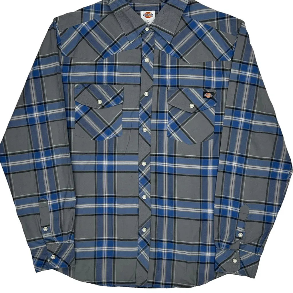Dickies Checked Shirt - Large Grey Cotton Blend - Image 4