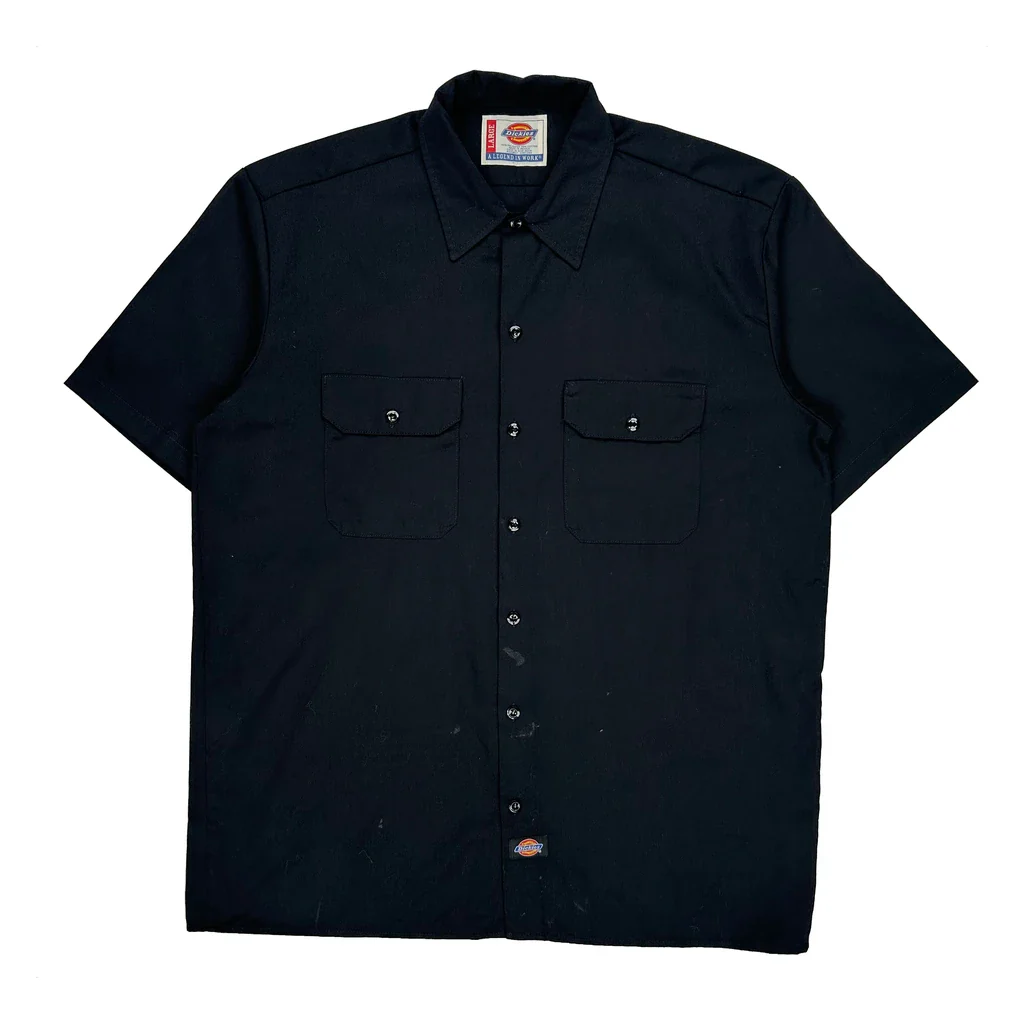 Dickies Short Sleeve Shirt - Large Black Polyester Blend