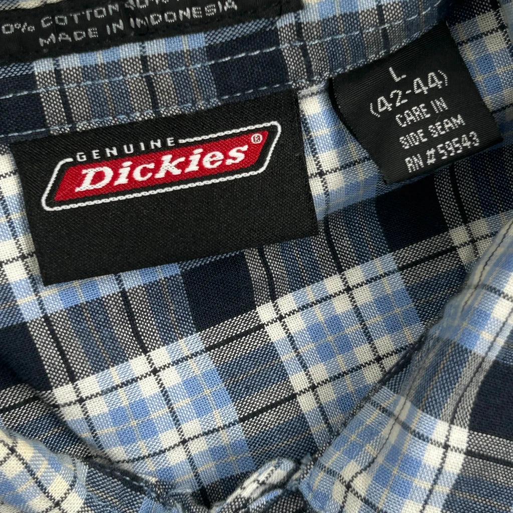 Dickies Checked Short Sleeve Shirt - Large Blue Cotton Blend - Image 3