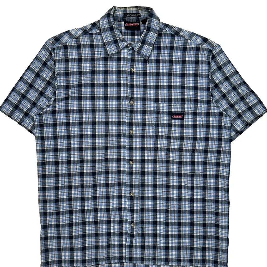 Dickies Checked Short Sleeve Shirt - Large Blue Cotton Blend - Image 4