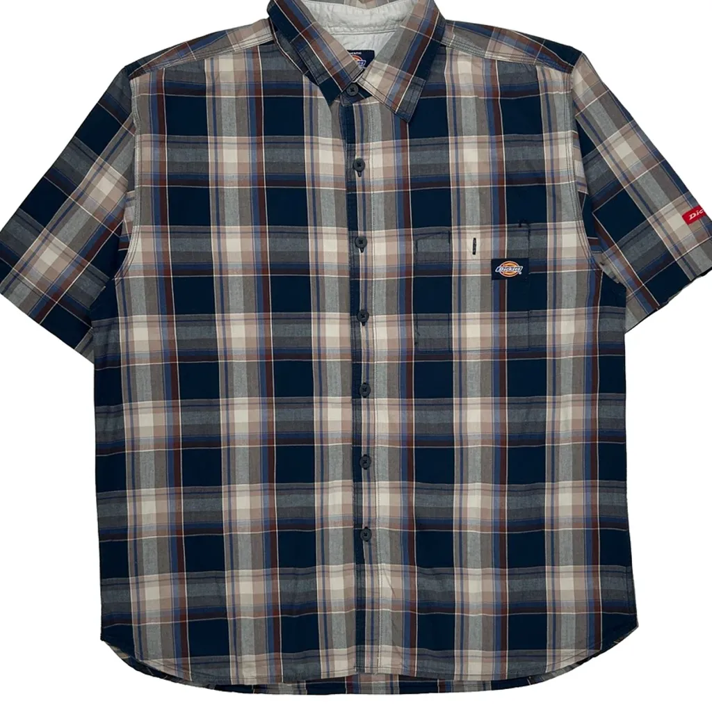 Dickies Checked Short Sleeve Shirt - Large Blue Cotton - Image 4