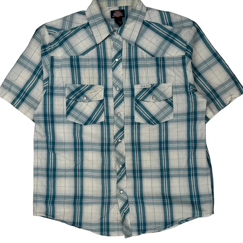 Dickies Checked Short Sleeve Shirt - Large Blue Cotton - Image 5
