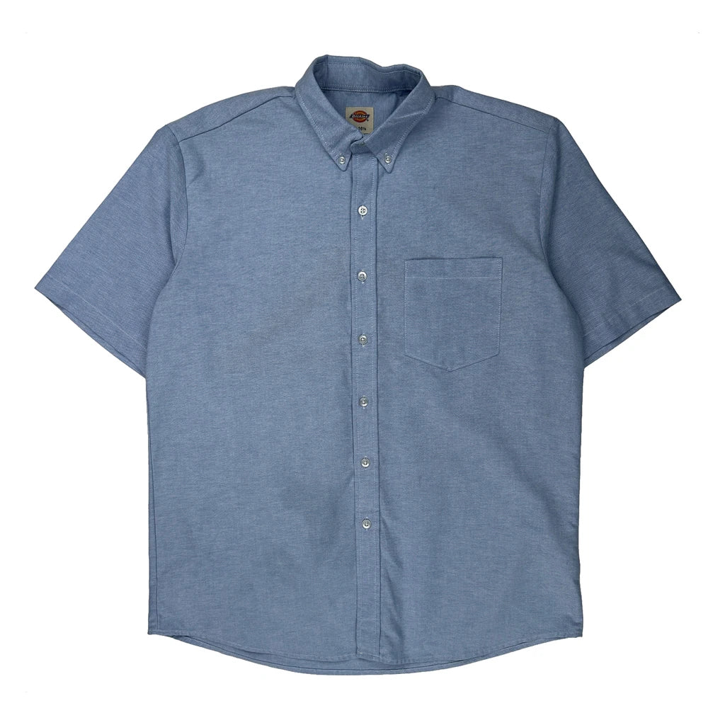 Dickies Short Sleeve Shirt - Large Blue Cotton Blend