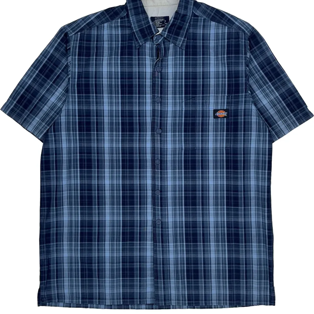 Dickies Checked Short Sleeve Shirt - Large Blue Cotton - Image 4